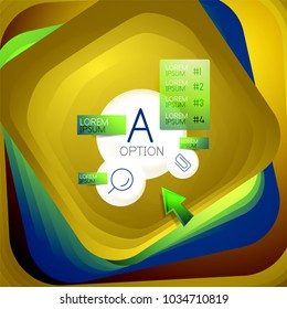 Rotating swirl square background, color rectangles with stepping blending effect with sample infographics or slogan. Business presentation template. Vector abstract background with 3d square effect