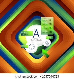 Rotating swirl square background, color rectangles with stepping blending effect with sample infographics or slogan. Business presentation template. Vector abstract background with 3d square effect