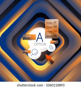 Rotating swirl square background, color rectangles with stepping blending effect with sample infographics or slogan. Business presentation template. Vector abstract background with 3d square effect