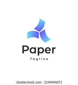 rotating three paper logo with blue gradient color style 