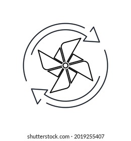 Rotating weather vane. The wind of change . Vector Linear Icon Isolated on White Background.
