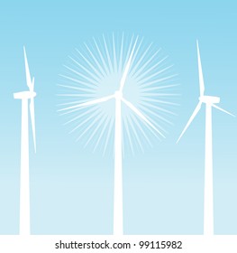 Rotating wind electricity generators vector background