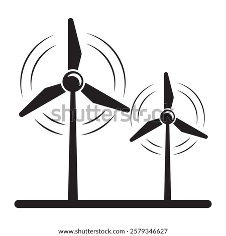 Rotating wind turbine icon isolated on a white background. Windmill silhouette vector icon. Flat  style design.
