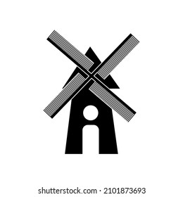 Rotating windmill icon silhouette symbol. Wind eco energy. Vector isolated illustration
