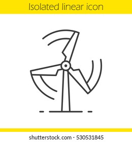 Rotating windmill linear icon. Thin line illustration. Wind eco energy contour symbol. Vector isolated outline drawing