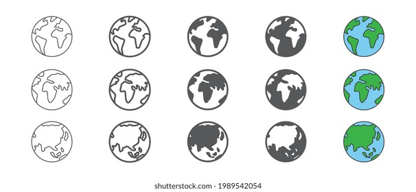 Rotating world globe, earth planet miniature, world map, save earth. World environment day. Earth globe icons. Earth hour vector world map set. Vector illustration. Design on white background. EPS 10