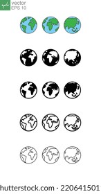 Rotating world globe, earth planet miniature, world map, save earth. World environment day. Earth globe icons. Earth hour vector world map set. Vector illustration. Design on white background. EPS 10
