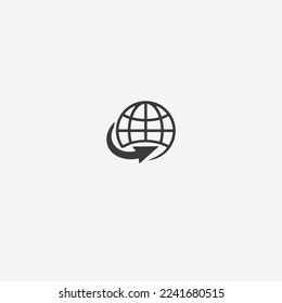 Rotating world map globe earth icon with arrow 