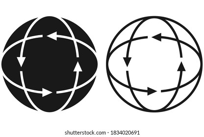 Iconos vectoriales de rotación 360 grados aislados en fondo blanco