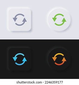 Rotation arrow button icon set, Multicolor neumorphism button soft UI Design for Web design, Application UI and more, Button, Vector.