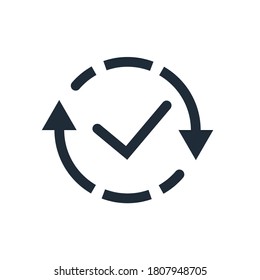 Rotation arrow and check mark. Flat vector icon isolated on white background.