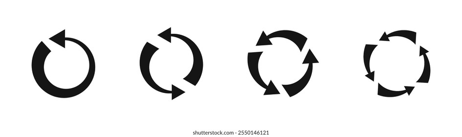 Rotation arrow icon set. Refresh, reload, recycle, reset, rotate arrows. Rotation icons. Circular vector arrows