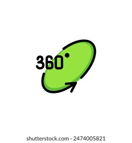 Rotation arrow line icon. Three hundred, sixty, degree. Virtual reality concept. Can be used for topics like vr devices, photo camera capabilities, panoramic view