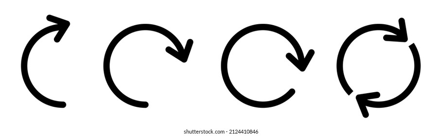 Rotation arrow set. Reload arrow symbol. Repeat symbol in black. Loop arrow icon. Rotation illustration. Stock vector illustration