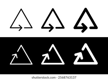 Rotation of the arrow in the triangle icon. Symbol of movement or direction, processing or circulation. Movement of arrows in the form of a triangle.