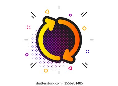 Rotation Arrowhead symbol. Halftone circles pattern. Refresh arrow icon. Navigation pointer sign. Classic flat refresh icon. Vector