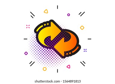 Rotation Arrowhead symbol. Halftone circles pattern. Refresh, change arrow icon. Navigation pointer sign. Classic flat refresh icon. Vector