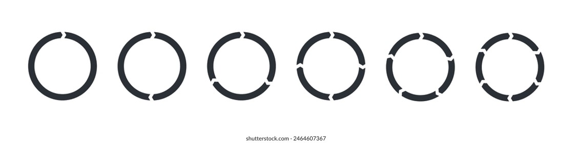 Drehpfeile in Kreisbewegung. Kombinationen von Kreispfeilen. Satz kreisförmiger Infografiken. Grafisches Diagramm. Designelement. Vektorillustration isoliert auf weißem Hintergrund.