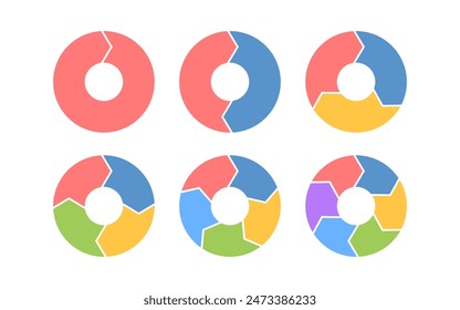 Rotation arrows in circular motion. Color circle arrow combinations. Set of circular infographics. Graphic diagram. Design element. Vector illustration isolated on white background.