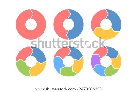 Rotation arrows in circular motion. Color circle arrow combinations. Set of circular infographics. Graphic diagram. Design element. Vector illustration isolated on white background.