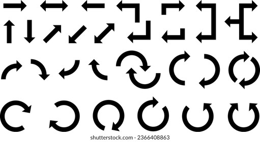 Rotation arrows collection - Set of flat multiple black icons - Vector illustration arrow sign symbol