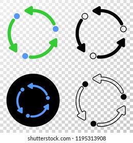 Rotation arrows EPS vector pictogram with contour, black and colored versions. Illustration style is flat iconic symbol on chess transparent background.