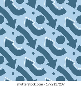 Rotation Pfeile geometrisches Muster. Abstrakte Elemente in türkisfarbenen und blauen Tönen. Einfache Tapete. Entwürfe für Verpackungspapier, Textilien, Gewebe. Vektorgrafik.