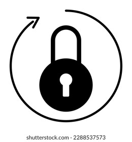 rotation arrows with lock icon in modern silhouette style design. Vector illustration isolated on white background.