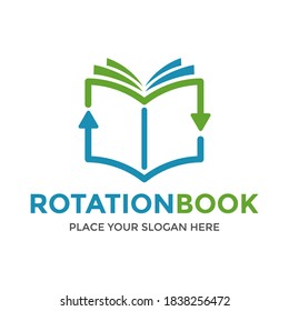 Rotation book vector logo template. This design use arrow symbol. Suitable for recycle, revise, renew.