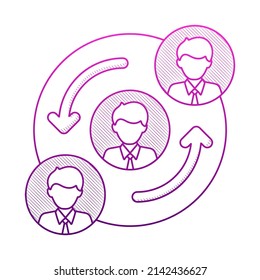 Rotation of business man concept with hand drawn outline doodle style