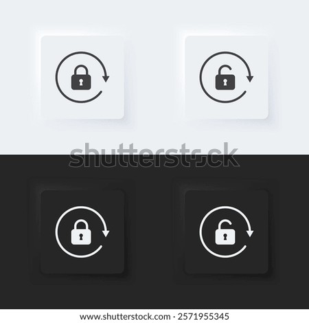 Rotation button user interface. Lock sign and symbol. 3D neumorphism style design for website, and application. Vector illustration.