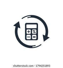 Rotation calculator and arrows. Changes in calculations. Vector icon isolated on white background.