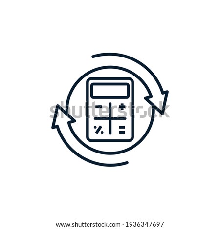 Rotation calculator and arrows. The concept of updating financial data, economic recalculation. Vector icon isolated on white background.