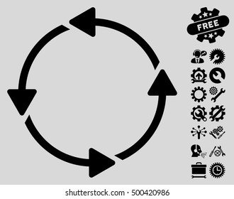 Rotation CCW icon with bonus options pictograms. Vector illustration style is flat iconic symbols, black color, light gray background.