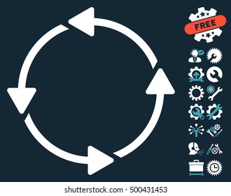 Rotation CCW icon with bonus settings icon set. Vector illustration style is flat iconic symbols, blue and white colors, dark blue background.