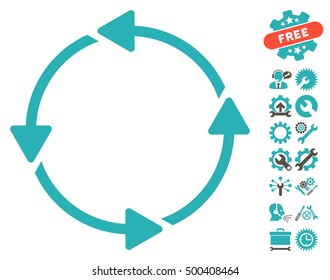 Rotation CCW icon with bonus setup tools graphic icons. Vector illustration style is flat iconic symbols, grey and cyan colors, white background.