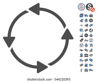 Rotation CCW icon with free bonus symbols. Vector illustration style is flat iconic symbols, cobalt and gray colors, white background.