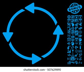 Rotation CCW pictograph with bonus calendar and time management images. Vector illustration style is flat iconic symbols, blue color, black background.