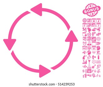 Rotation CCW pictograph with bonus calendar and time service images. Vector illustration style is flat iconic symbols, pink color, white background.