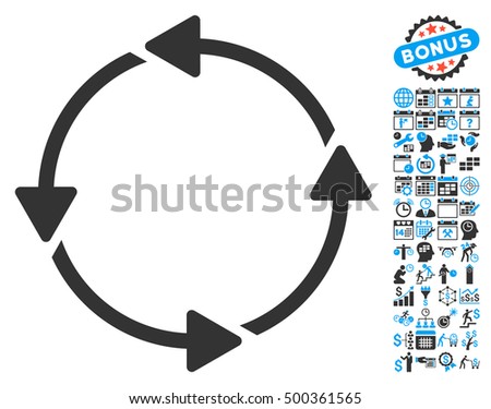 Rotation CCW pictograph with bonus calendar and time service pictograph collection. Vector illustration style is flat iconic symbols, blue and gray colors, white background.