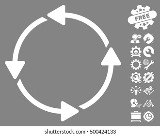 Rotation CCW pictograph with bonus setup tools pictograph collection. Vector illustration style is flat iconic symbols, white color, gray background.