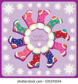 Rotation of Christmas socks. Vector image. Design for poster, banner, greeting cards, flyers