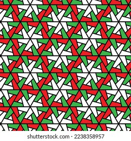 Rotation of colorful maze triangle pattern background. Colorful abstract art. The pattern of Christmas theme color backdrop. Abstract background.