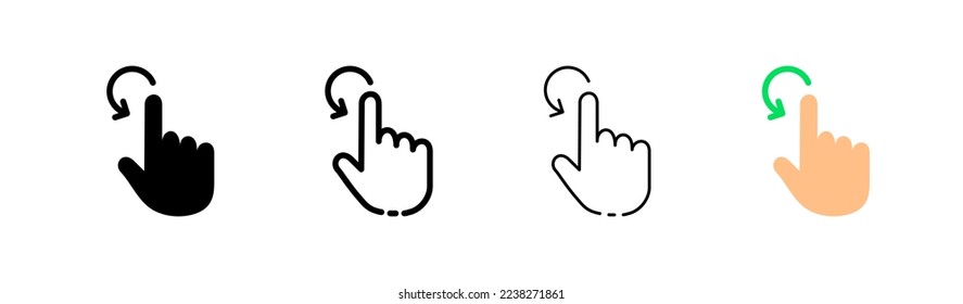 Rotation flat and line icon set. Hand, arrow, format, screen, information, phone, pc, web page, content, . Technology concept. Vector flat and black line icon set on a white background