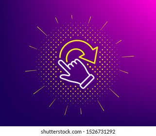 Rotation gesture line icon. Halftone pattern. Slide arrow sign. Swipe action symbol. Gradient background. Rotation gesture line icon. Yellow halftone pattern. Vector
