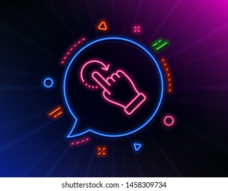 Rotation gesture line icon. Neon laser lights. Slide arrow sign. Swipe action symbol. Glow laser speech bubble. Neon lights chat bubble. Banner badge with rotation gesture icon. Vector