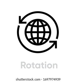 Rotation Globe icon. Editable Vector Stroke. Simple sign rotation around the planet isolated on white background. Single Pictogram.