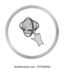 Rotation of globe in virtual reality icon in monochrome style isolated on white background. Virtual reality symbol stock vector illustration.