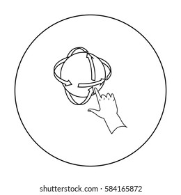 Rotation of globe in virtual reality icon in outline style isolated on white background. Virtual reality symbol stock vector illustration.