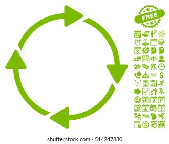 Rotation icon with bonus calendar and time service icon set. Vector illustration style is flat iconic symbols, eco green color, white background.